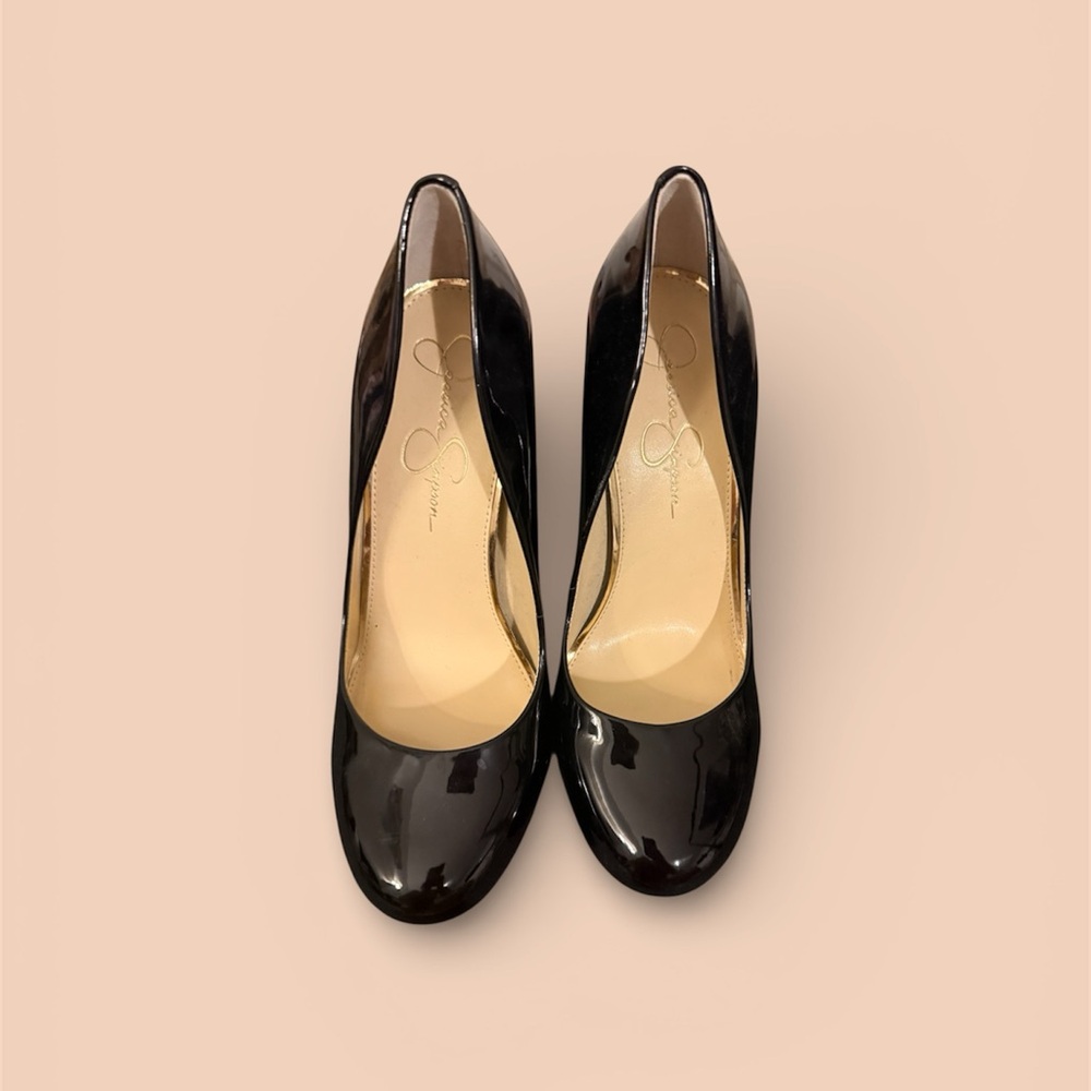 Jessica Simpson Black Patent Round-Toe Pumps